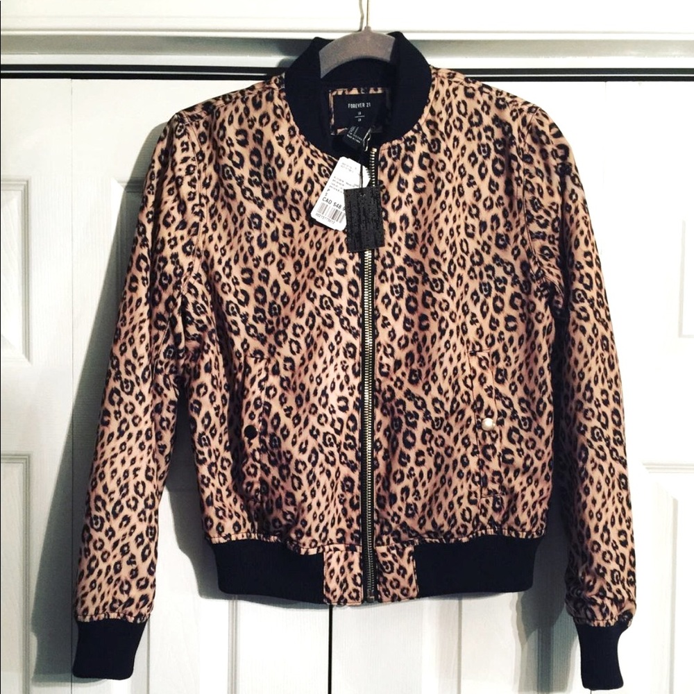 NWT Forever 21 leopard print bomber jacket
